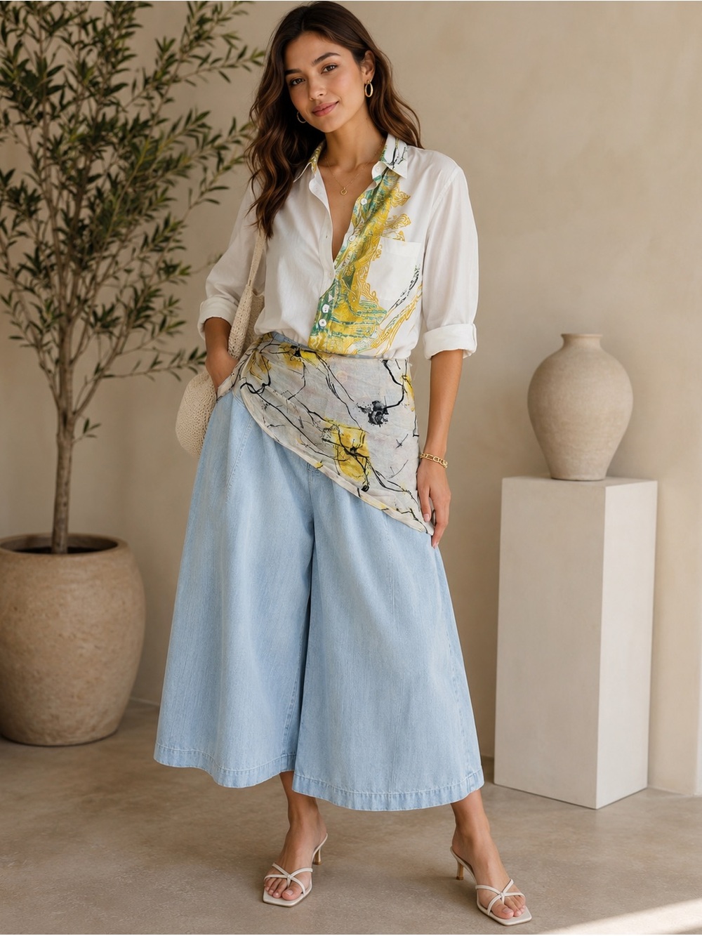 Beige Abstract Luxe Wrap Scarf